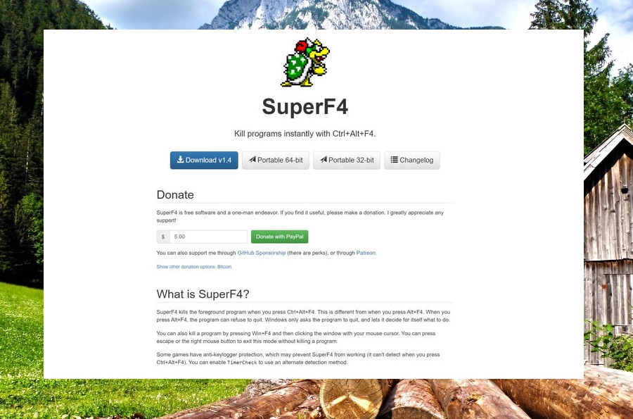 Sitio web de SuperF4 en Windows.