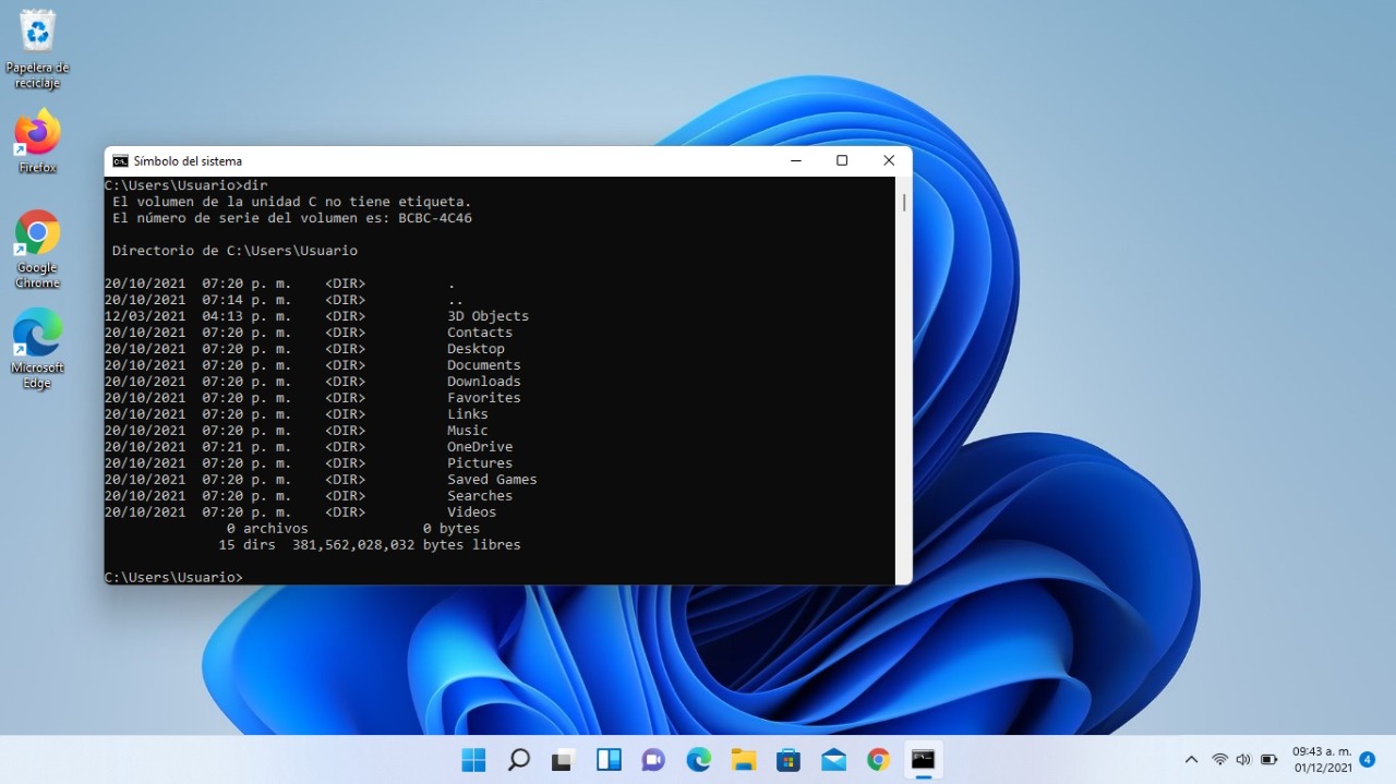 Pantalla de Windows 11 con CMD abierto para aprender cómo usar el símbolo del sistema.