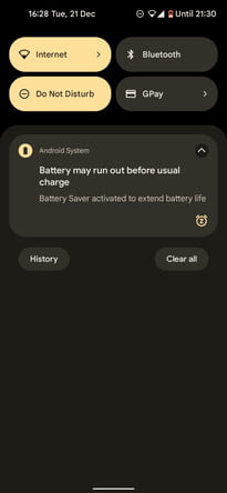 Arrastrando hacia abajo Configuración rápida.