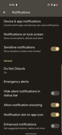 Configuración de notificaciones, No molestar.