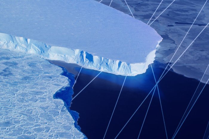 El glaciar Thwaites (también llamado el Glaciar del Juicio Final), que se ubica en la Antártida Occidental.