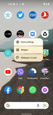 Pantalla de inicio de Android 12.
