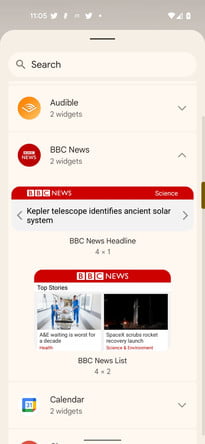 Widget de la BBC en Android 12.