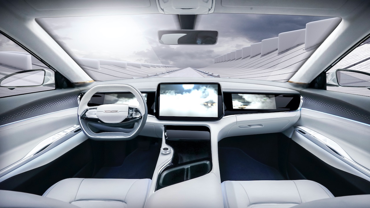 chrysler airflow concept ces2022 the interior of surrounds occupants with flowing lines that move throughout space  creating 