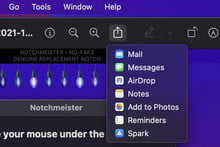 Captura de pantalla del submenú del botón Compartir en Vista previa.