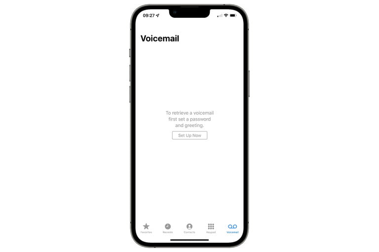 Pantalla del iPhone que muestra el botón Configurar para Buzón de voz visual.