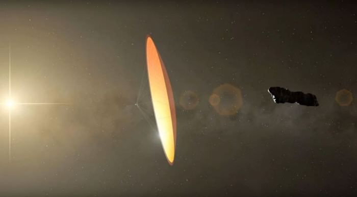 La imagen muestra una aproximación de la sonda espacial con el objeto Oumuamua.
