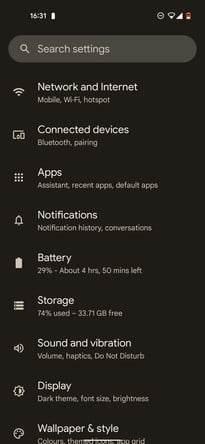 Tomando una captura de pantalla de Configuración.