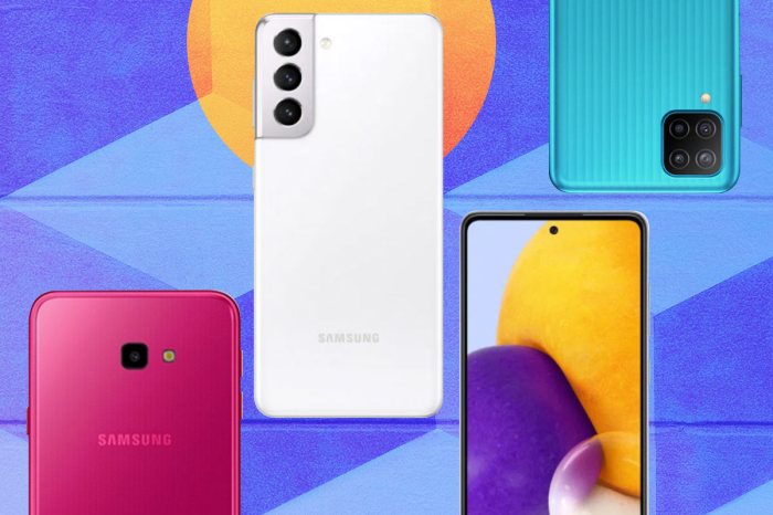 Distintos teléfonos inteligentes de la serie Galaxy de Samsung.