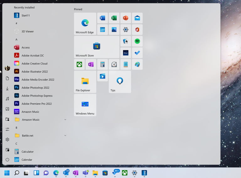 Menú Inicio con el estilo de Windows 10 que se logra con la aplicación Start11.