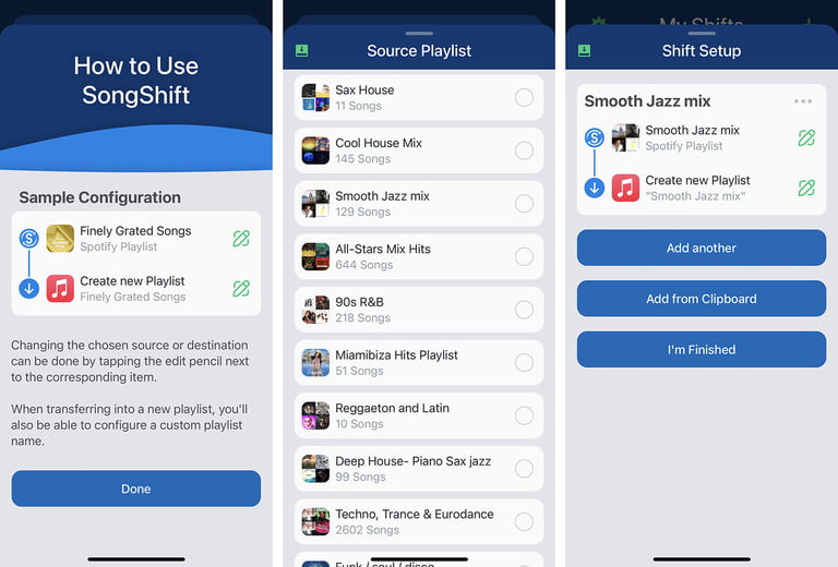 Aplicación Songshift para transferir listas de reproducción.