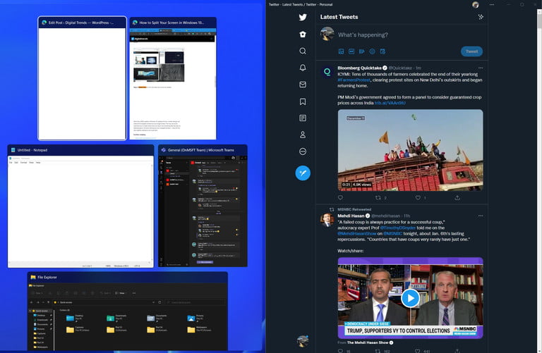 Cómo seleccionar la segunda pantalla usando Snap Layouts en Windows 11.
