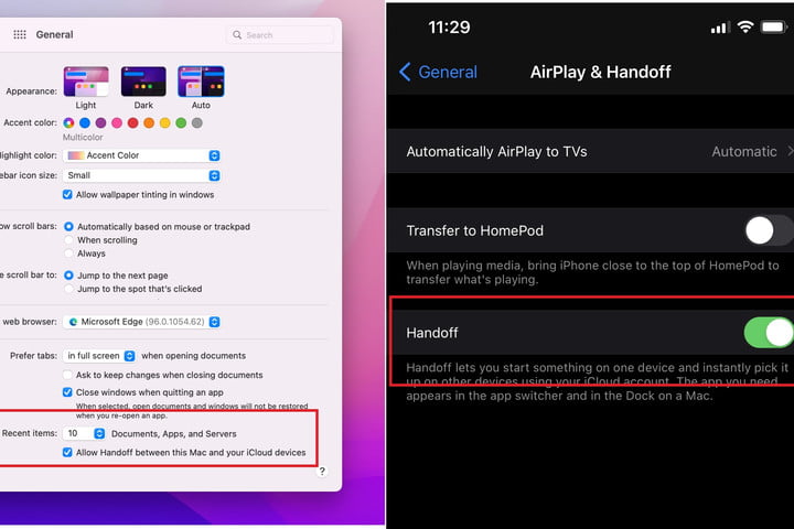 Configuración de Handoff en una MacBook y un iPhone.