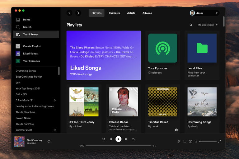 Sección de listas de reproducción de Spotify en el escritorio.