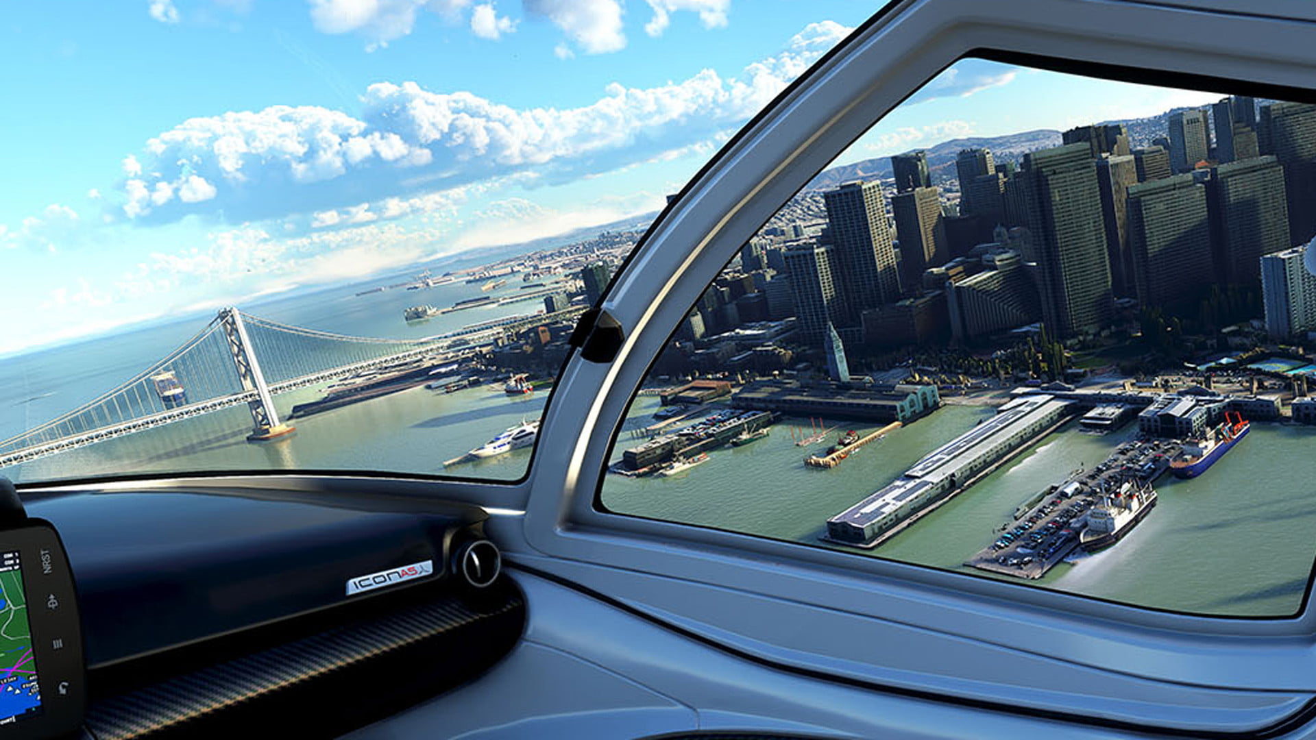 Vista de cabina de Microsoft Flight Simulator 2020.