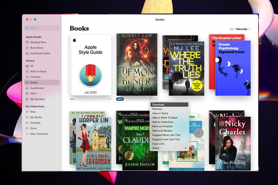 Pantalla principal de Apple Books en Mac.