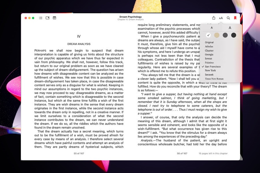 Configuración de tema y apariencia para un libro en la aplicación Books.
