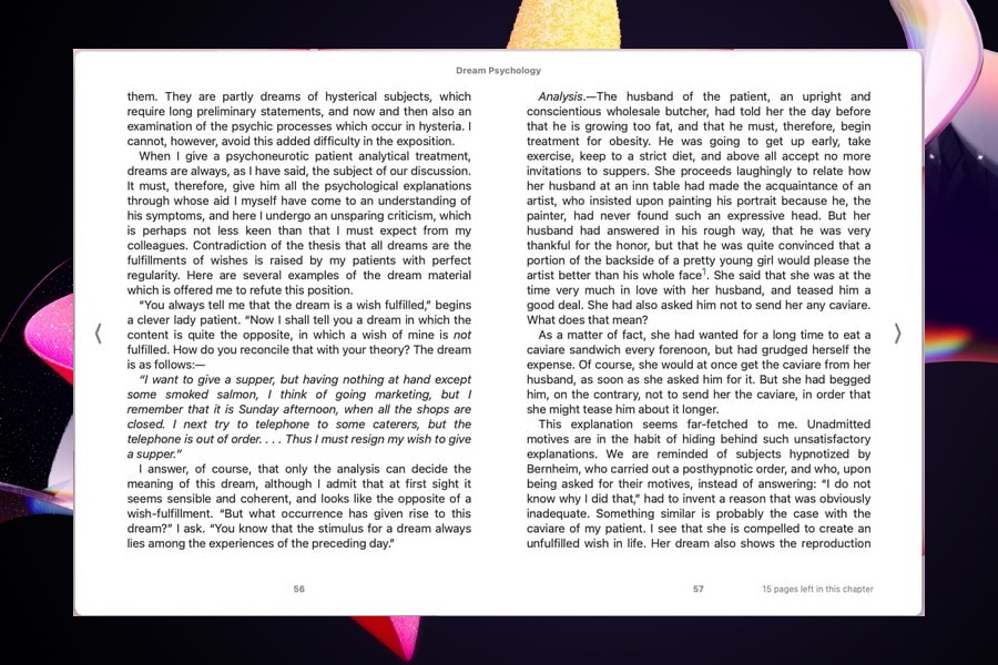 Flechas para pasar las páginas de un libro en Apple Books.