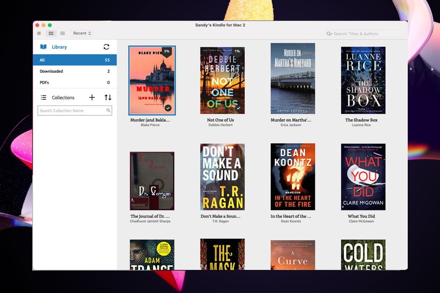 Pantalla principal de la aplicación Kindle en Mac.