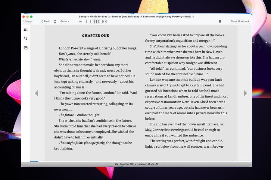 Flechas para pasar páginas en la aplicación Kindle en Mac.