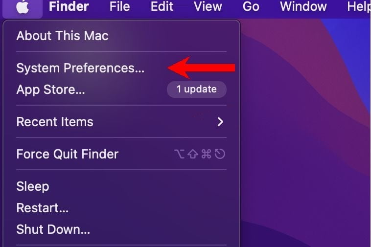Menú principal de Mac para seleccionar Preferencias del Sistema