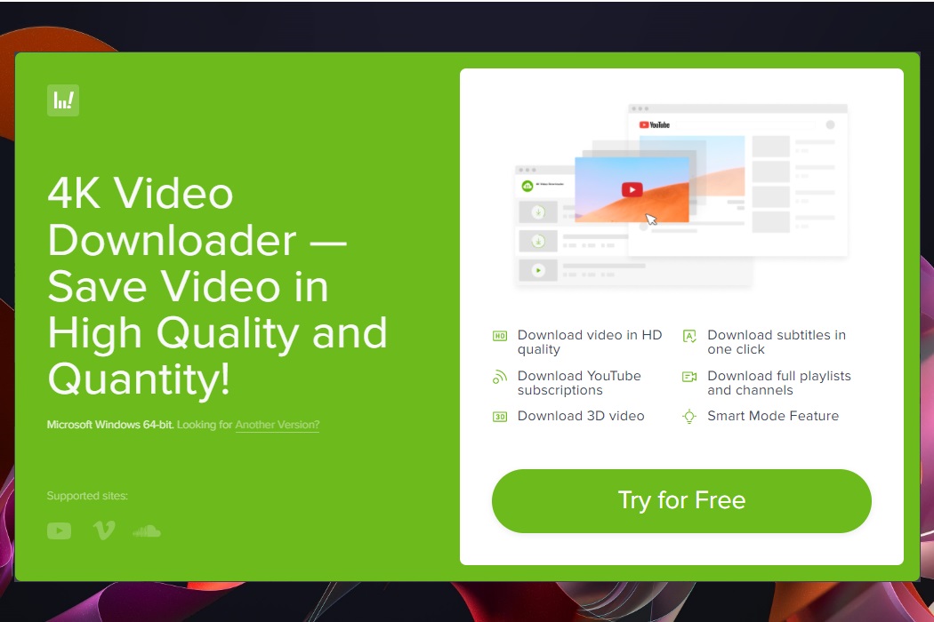 Página de inicio de la app 4K Video Downloader.