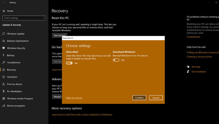 Pantalla de confirmación para borrar los datos.