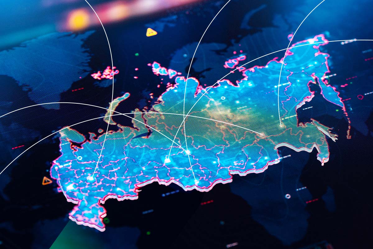 Un mapa de Rusia con líneas que simulan las conexiones dentro del país.
