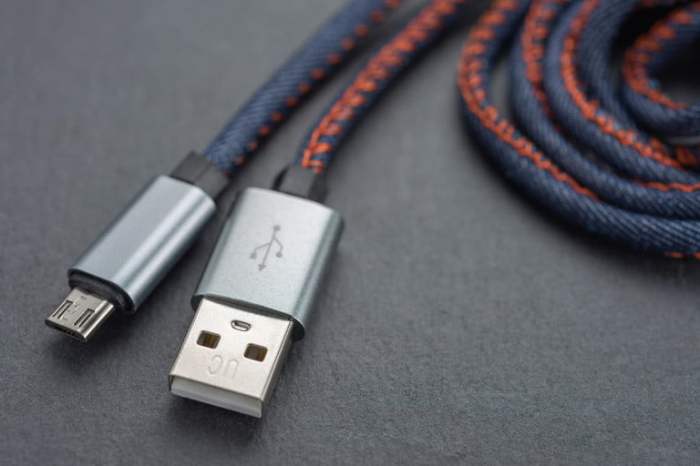 Un cable USB con un extremo microUSB.