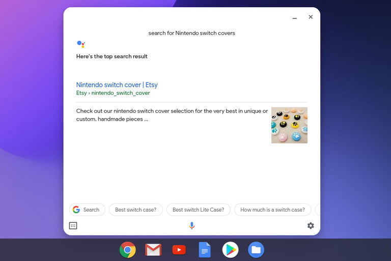 Resultados de búsqueda del Asistente de Google del Chromebook.