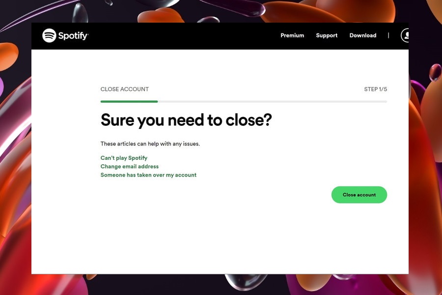 Página de confirmación de cancelación de Spotify.