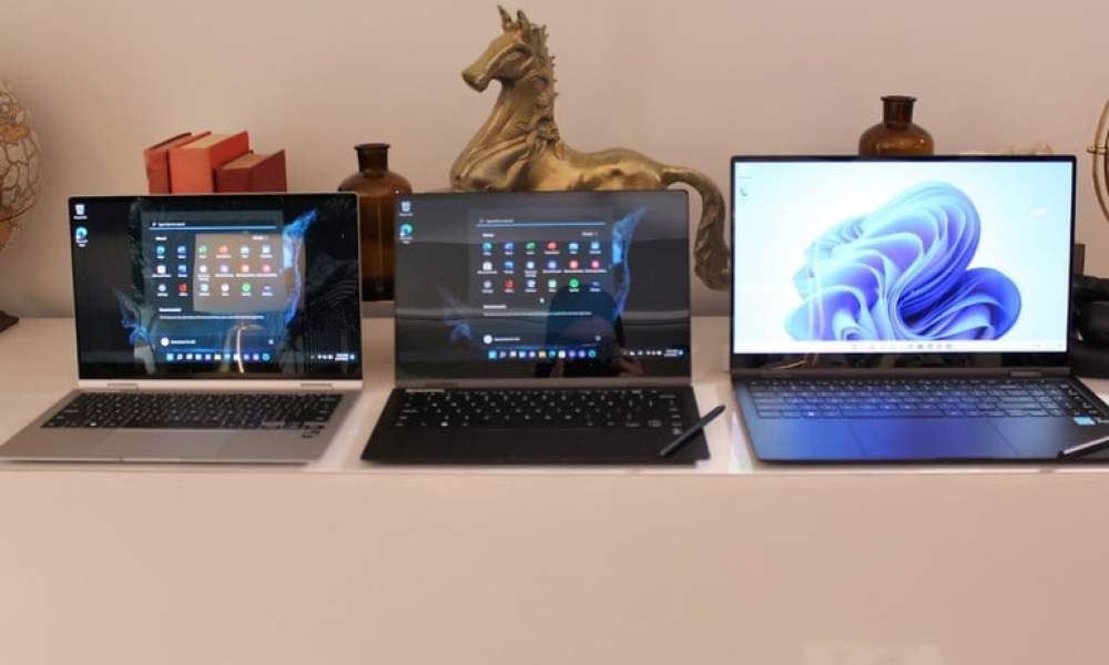 Los tres modelos de laptops de la línea Galaxy Book Pro 360.