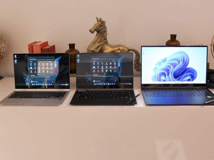 Los tres modelos de laptops de la línea Galaxy Book Pro 360.