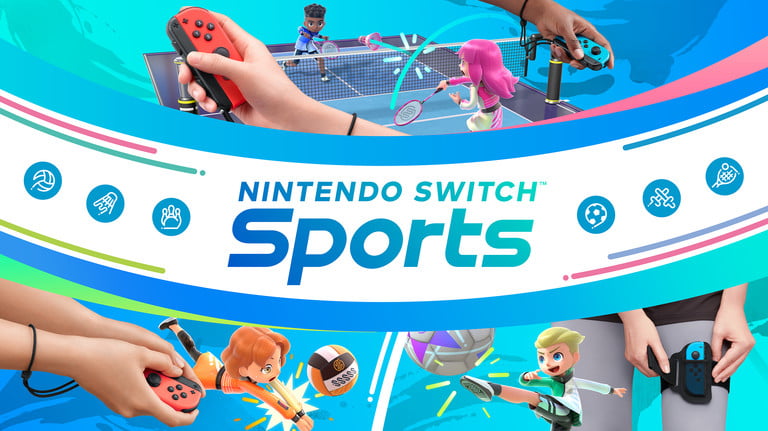 Ilustraciones de Nintendo Switch Sports muestran el uso de los Joy-Cons en varios deportes.