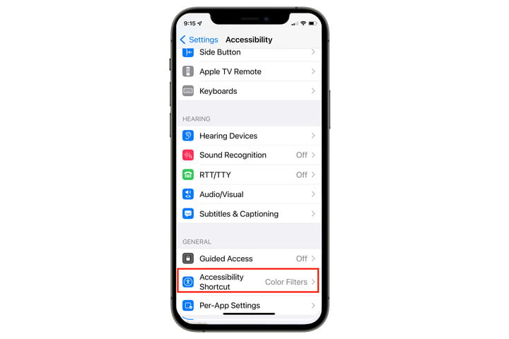 Configuración del atajo de accesibilidad.