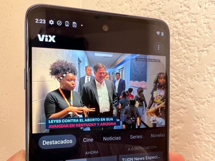 Interfaz de ViX, el streaming de video gratuito de TelevisaUnivision.
