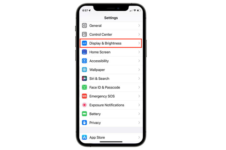 Ajustes del iPhone Panel de pantalla y brillo.