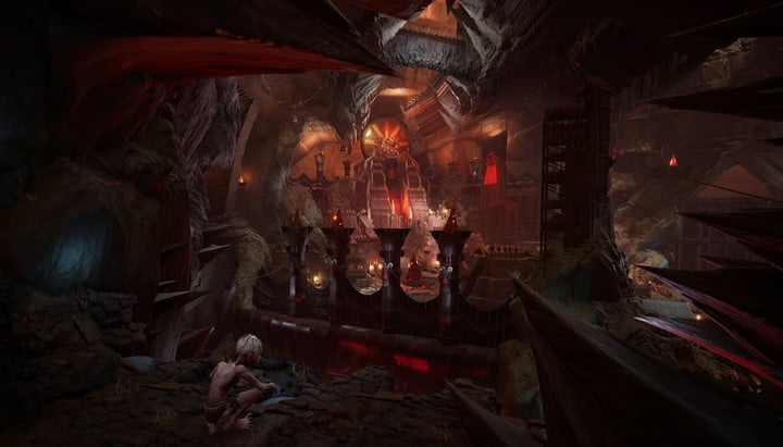 Gollum observando una caverna en El Señor de los Anillos: Gollum.