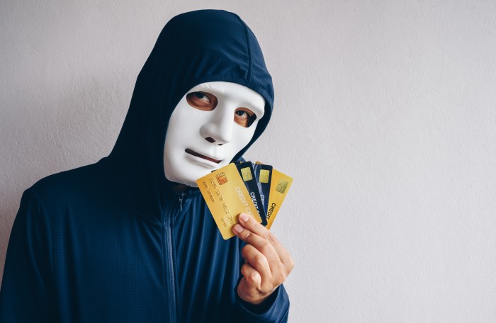 visa pornhub demanda mystery man wearing hood and hacker mask while holding group of credit cards in his hand
