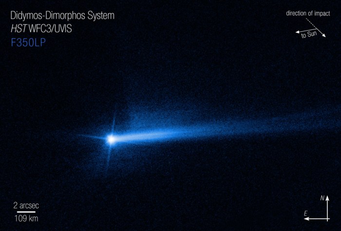 telescopio hubble captura colas gemelas expulsadas asteroides mision dart 2tails stsci 01gfpczwy7py8zxkpk1ms1tz3t