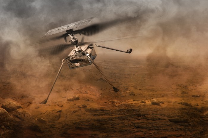 helicoptero ingenuity vuelo marte helicopter drone flying over planet mars desert  one exploration