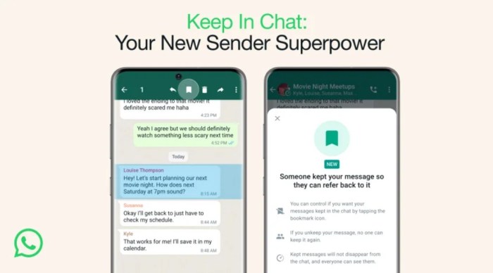 whatsapp funcion mantener mensajes que desaparecen keep in chat