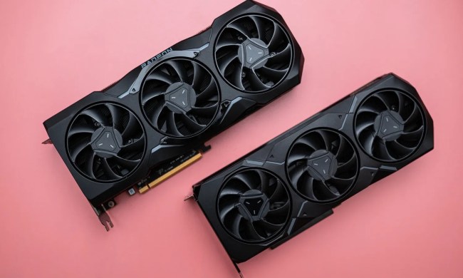 Dos AMD Radeon RX 7000 sobre un fondo rosa.