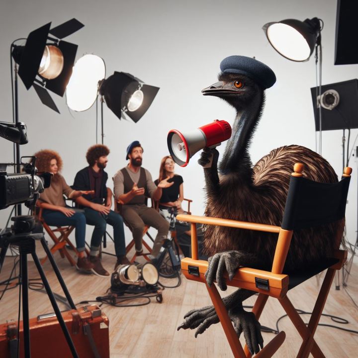 Un emu dirigiendo una película