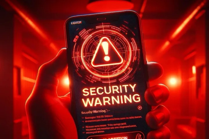 Ilustración de advertencia de seguridad en un celular. 