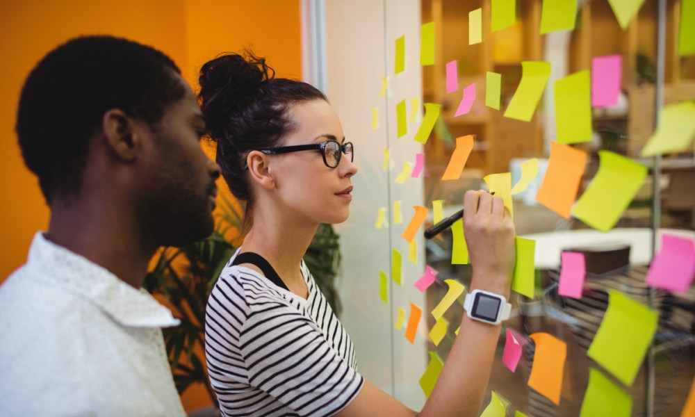 Un equipo de trabajo utilizando la metodología Kanban.