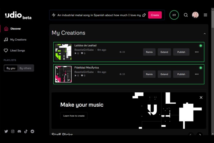 Plataforma de música por IA, Udio.