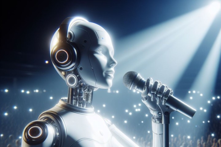 Imagen generada por inteligencia artificial de un robot cantando.