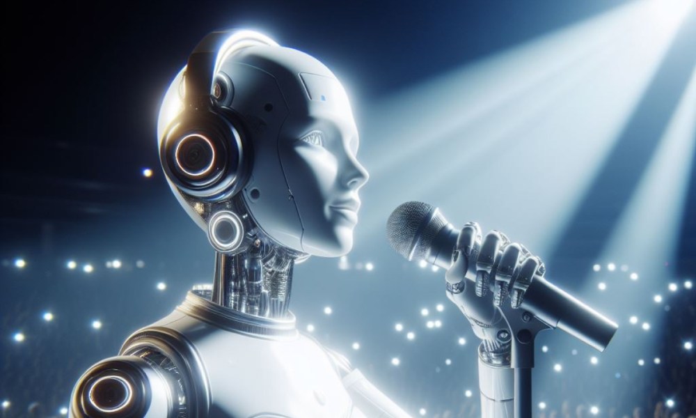 Imagen generada por inteligencia artificial de un robot cantando.