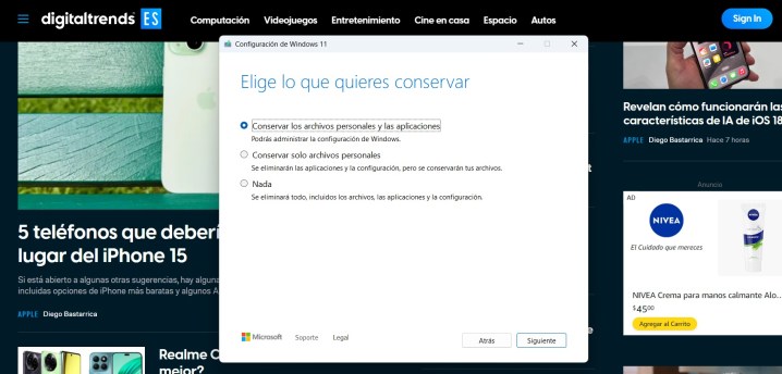 Cómo reinstalar Windows 11 sin perder archivos ni programas.